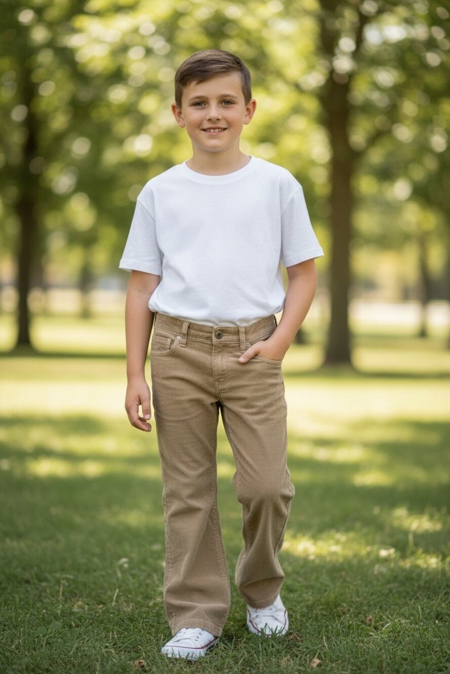 JK Kids Boys Tan Corduroy Pants Size 7 Bootcut Cotton Casual Trousers